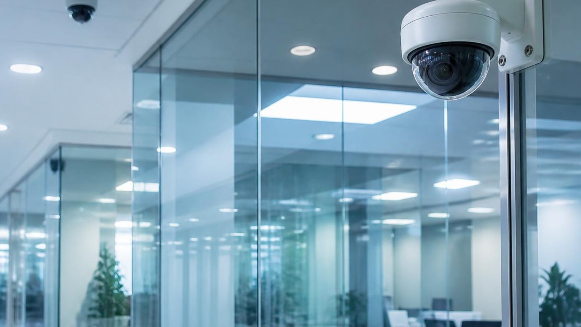 Security camera installed in a modern office
